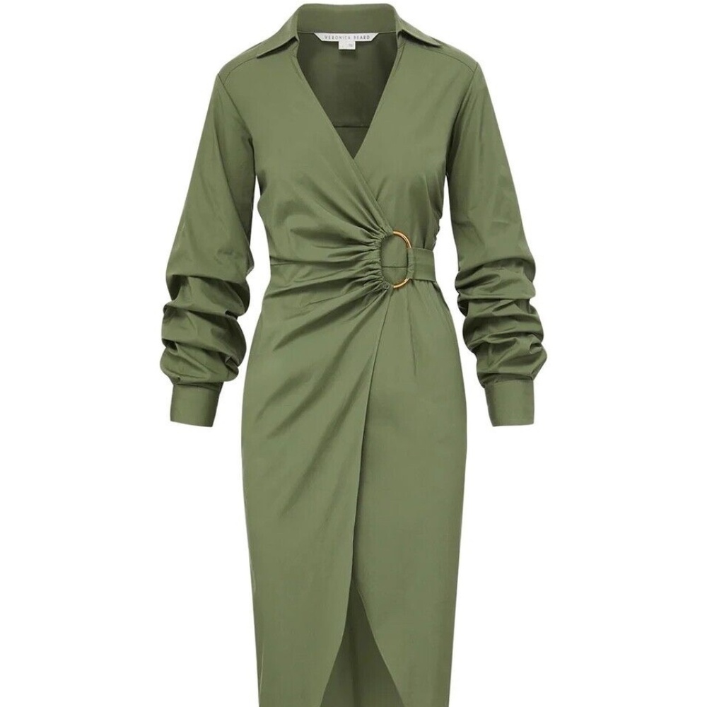 Veronica Beard Dress Afton Wrap Style Midi Length Army Olive Sz 8 NWT